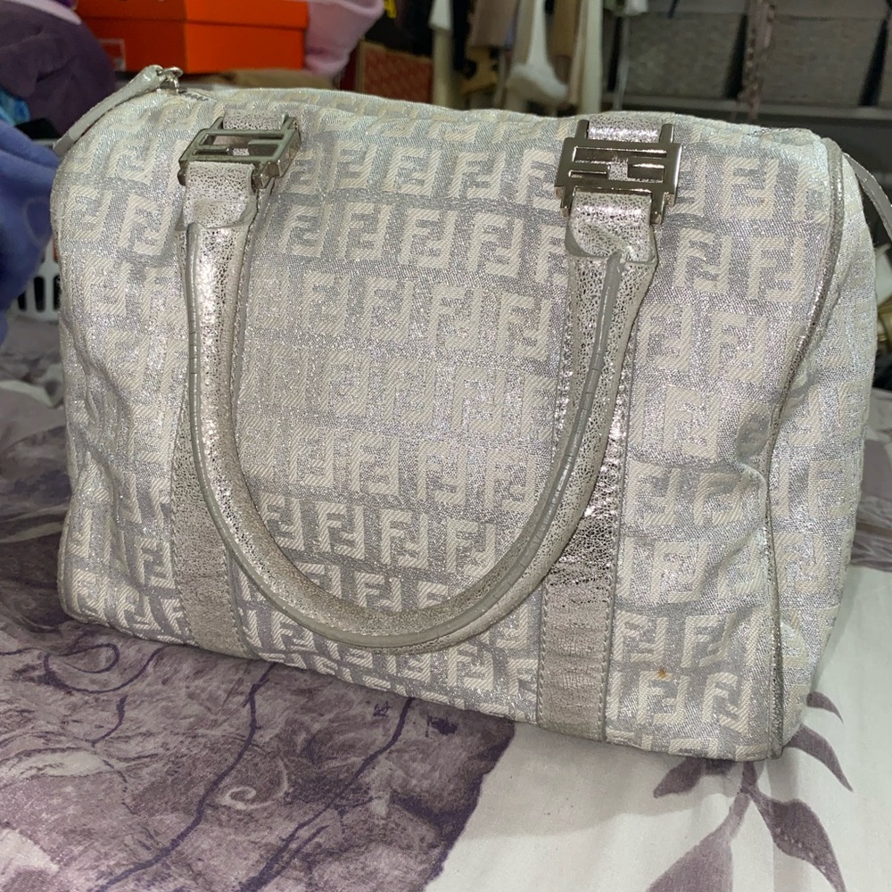 Fendi Metallic Zucchino Boston Bag (silver)